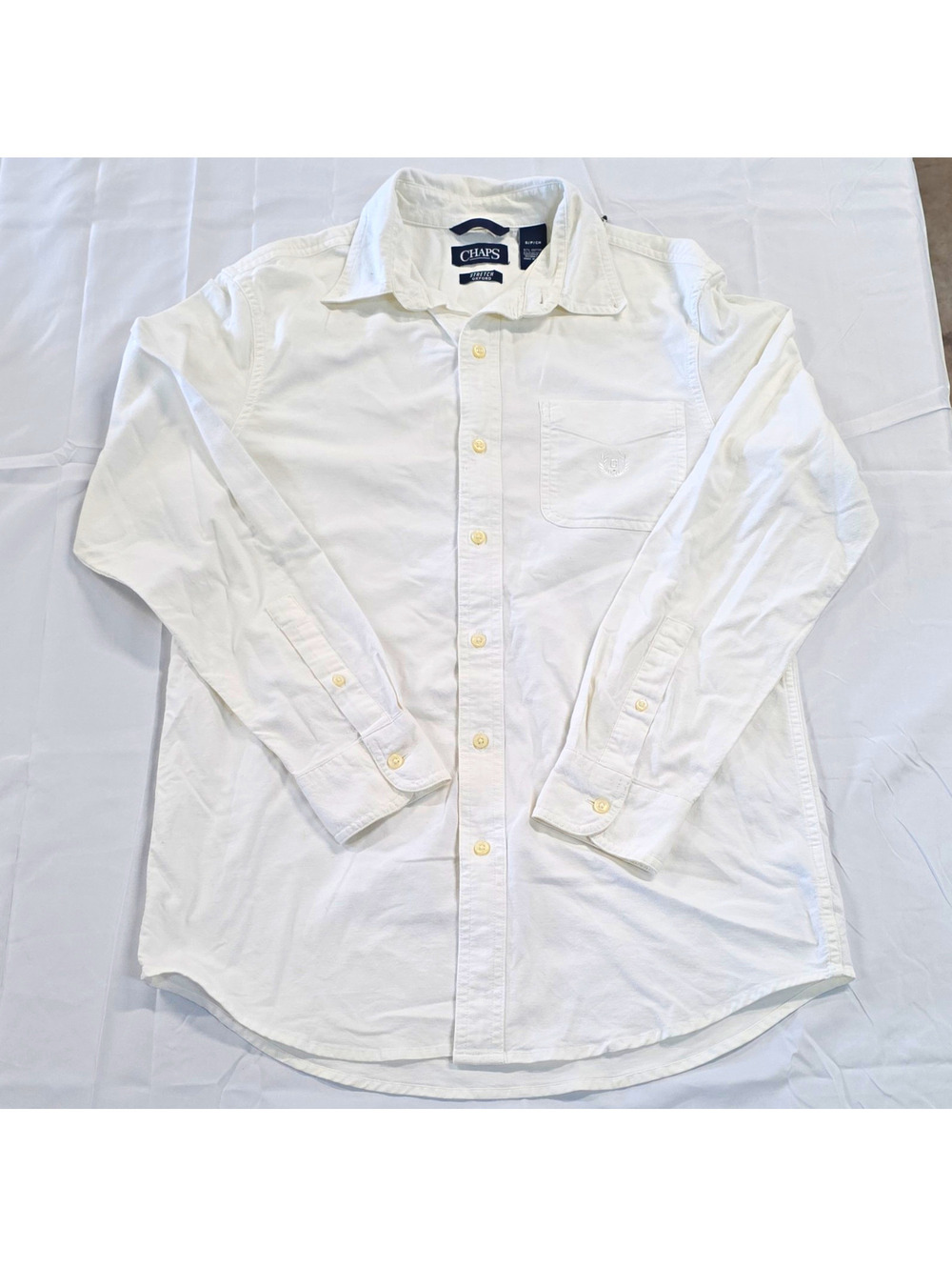 Chaps Stretch Oxford White Button-Down Dress Shirt Men’s S Regular Fit